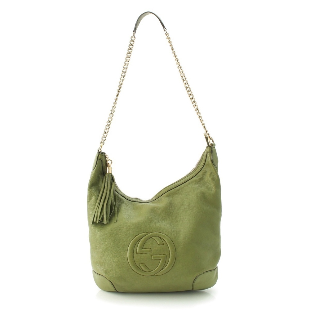 Gucci Soho Leather Locking GG Chain Hobo Bag Green